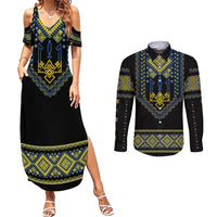 Ukraine Vyshyvanka Inspired Patterns Couples Matching Summer Maxi Dress and Long Sleeve Button Shirt Ukraini Colors