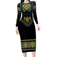Ukraine Vyshyvanka Inspired Patterns Family Matching Long Sleeve Bodycon Dress and Hawaiian Shirt Ukraini Colors