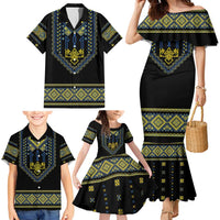 Ukraine Vyshyvanka Inspired Patterns Family Matching Mermaid Dress and Hawaiian Shirt Ukraini Colors
