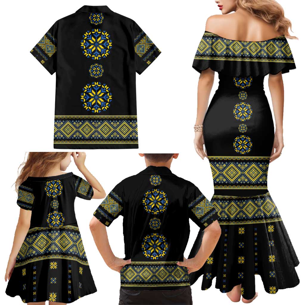 Ukraine Vyshyvanka Inspired Patterns Family Matching Mermaid Dress and Hawaiian Shirt Ukraini Colors