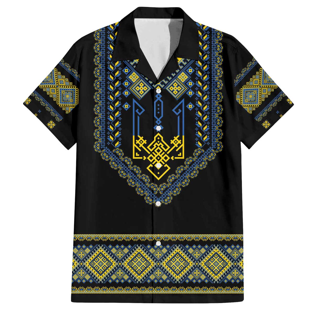 Ukraine Vyshyvanka Inspired Patterns Family Matching Off The Shoulder Long Sleeve Dress and Hawaiian Shirt Ukraini Colors