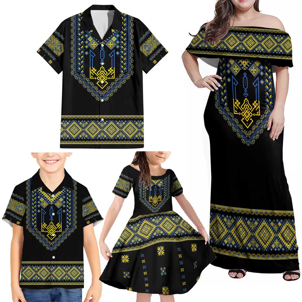 Ukraine Vyshyvanka Inspired Patterns Family Matching Off Shoulder Maxi Dress and Hawaiian Shirt Ukraini Colors