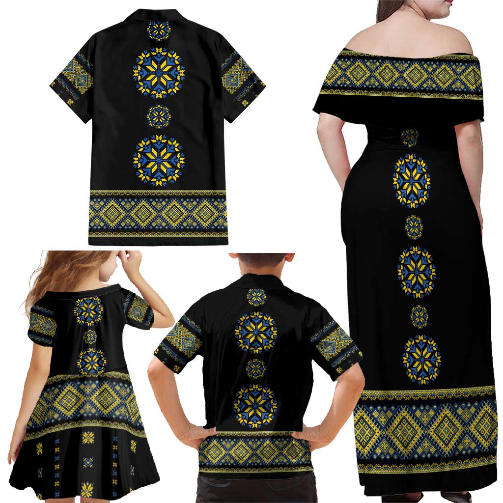 Ukraine Vyshyvanka Inspired Patterns Family Matching Off Shoulder Maxi Dress and Hawaiian Shirt Ukraini Colors