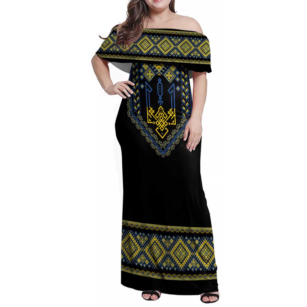 Ukraine Vyshyvanka Inspired Patterns Family Matching Off Shoulder Maxi Dress and Hawaiian Shirt Ukraini Colors