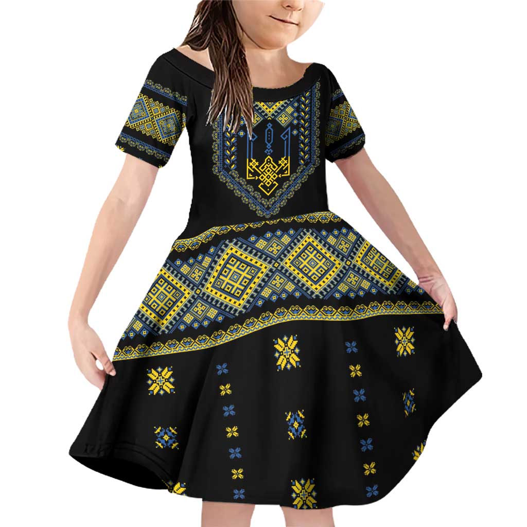 Ukraine Vyshyvanka Inspired Patterns Family Matching Off Shoulder Short Dress and Hawaiian Shirt Ukraini Colors