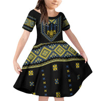 Ukraine Vyshyvanka Inspired Patterns Family Matching Off Shoulder Short Dress and Hawaiian Shirt Ukraini Colors