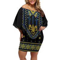 Ukraine Vyshyvanka Inspired Patterns Family Matching Off Shoulder Short Dress and Hawaiian Shirt Ukraini Colors