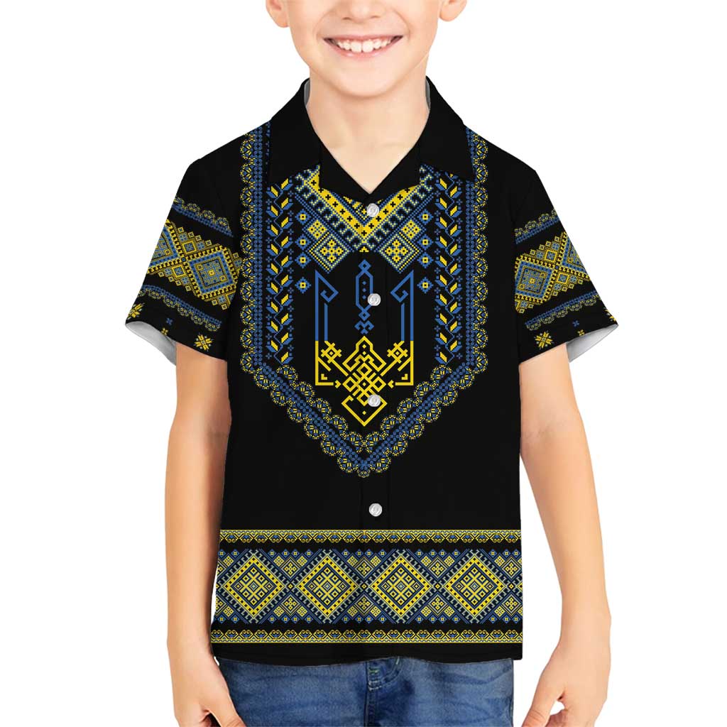 Ukraine Vyshyvanka Inspired Patterns Family Matching Off Shoulder Short Dress and Hawaiian Shirt Ukraini Colors