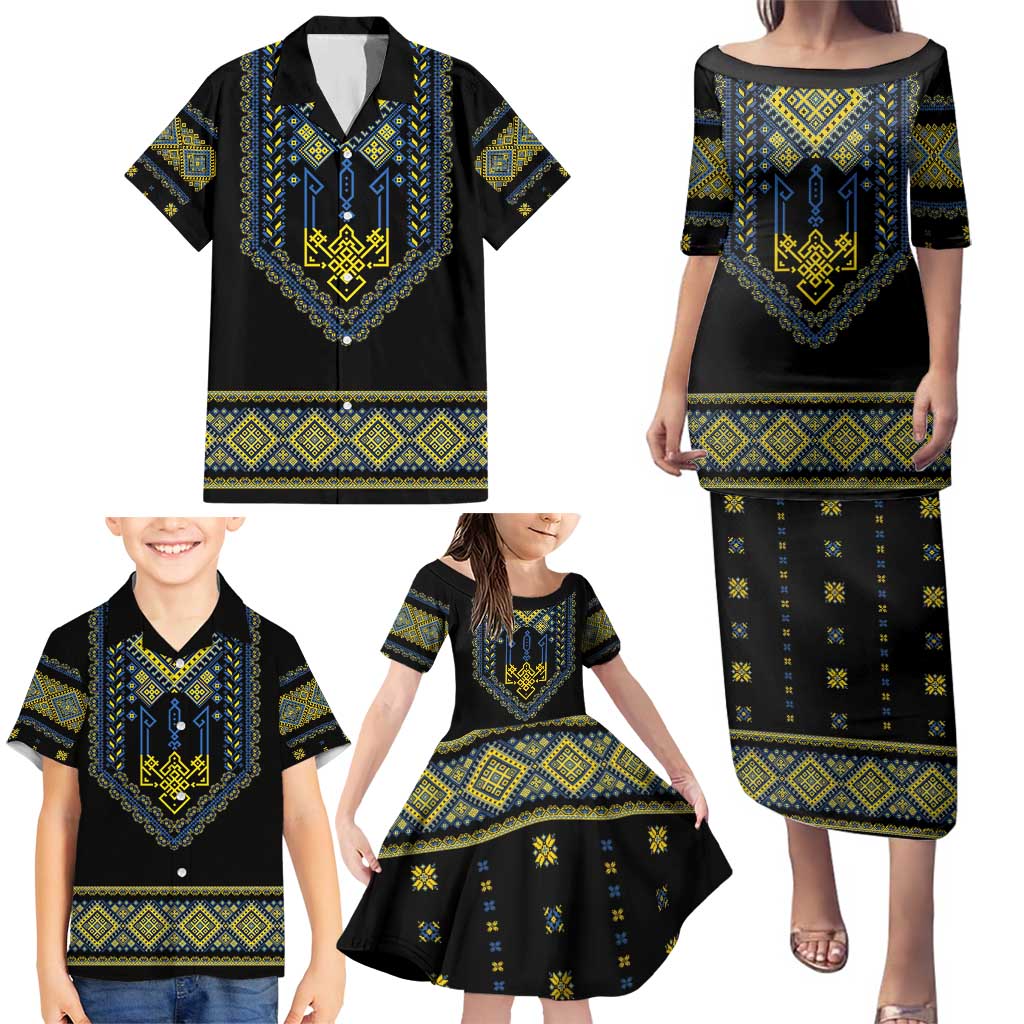 Ukraine Vyshyvanka Inspired Patterns Family Matching Puletasi and Hawaiian Shirt Ukraini Colors