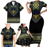 Ukraine Vyshyvanka Inspired Patterns Family Matching Short Sleeve Bodycon Dress and Hawaiian Shirt Ukraini Colors