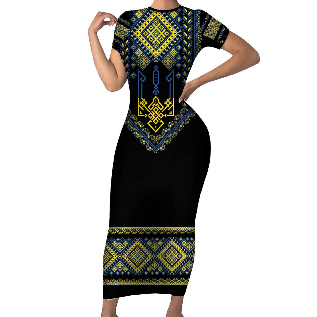 Ukraine Vyshyvanka Inspired Patterns Family Matching Short Sleeve Bodycon Dress and Hawaiian Shirt Ukraini Colors