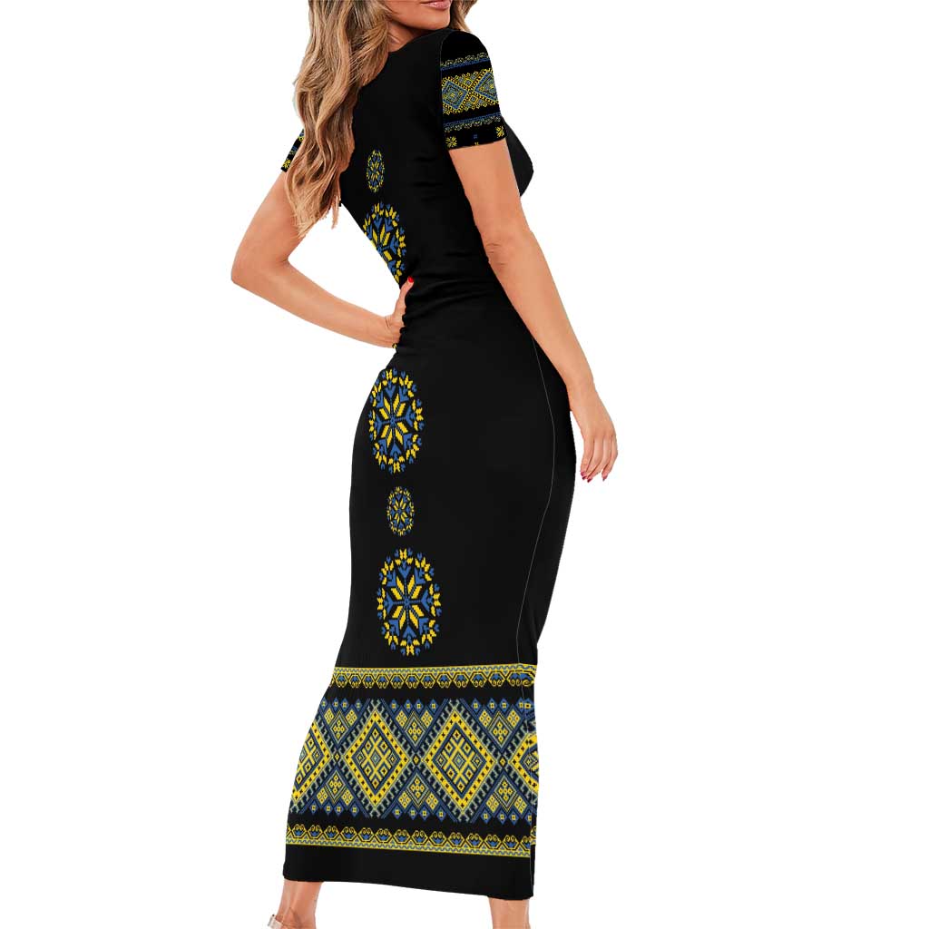 Ukraine Vyshyvanka Inspired Patterns Family Matching Short Sleeve Bodycon Dress and Hawaiian Shirt Ukraini Colors