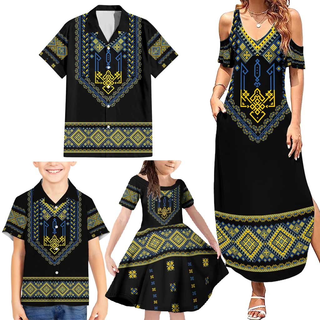Ukraine Vyshyvanka Inspired Patterns Family Matching Summer Maxi Dress and Hawaiian Shirt Ukraini Colors