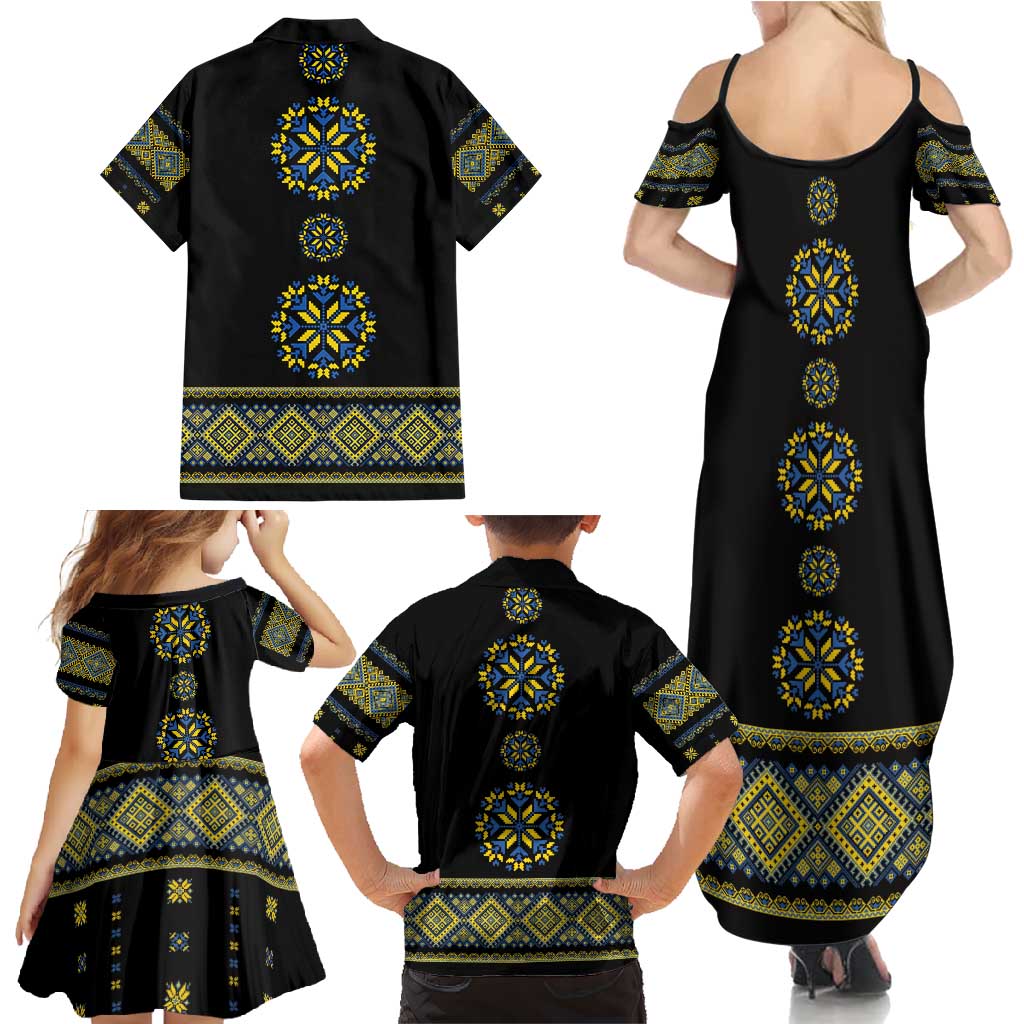 Ukraine Vyshyvanka Inspired Patterns Family Matching Summer Maxi Dress and Hawaiian Shirt Ukraini Colors