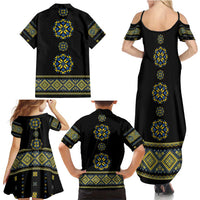 Ukraine Vyshyvanka Inspired Patterns Family Matching Summer Maxi Dress and Hawaiian Shirt Ukraini Colors