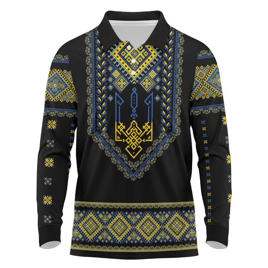 Ukraine Vyshyvanka Inspired Patterns Long Sleeve Polo Shirt Ukraini Colors