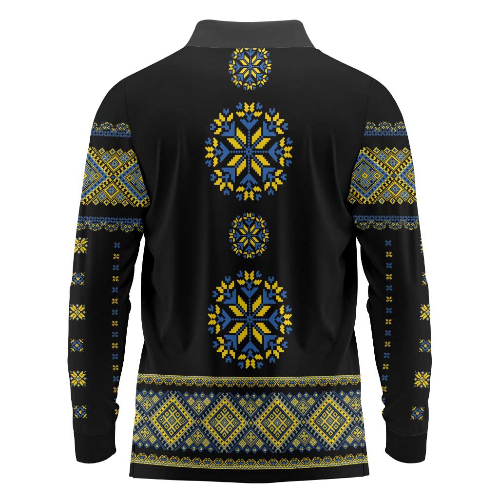 Ukraine Vyshyvanka Inspired Patterns Long Sleeve Polo Shirt Ukraini Colors