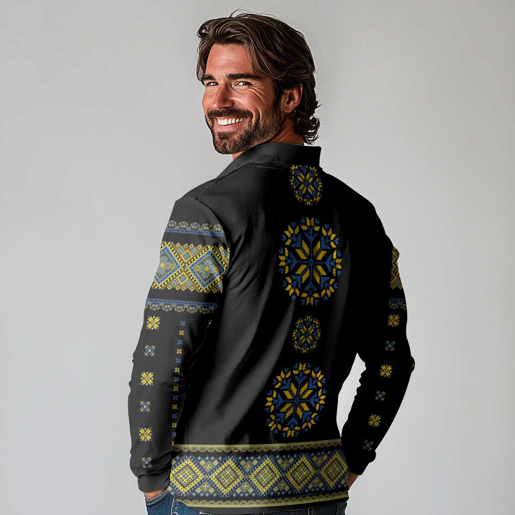 Ukraine Vyshyvanka Inspired Patterns Long Sleeve Polo Shirt Ukraini Colors