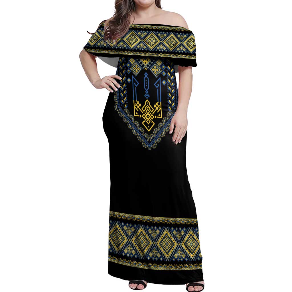 Ukraine Vyshyvanka Inspired Patterns Off Shoulder Maxi Dress Ukraini Colors