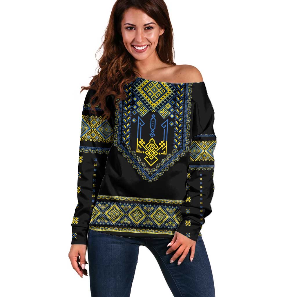 Ukraine Vyshyvanka Inspired Patterns Off Shoulder Sweater Ukraini Colors