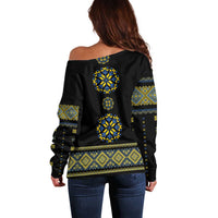 Ukraine Vyshyvanka Inspired Patterns Off Shoulder Sweater Ukraini Colors