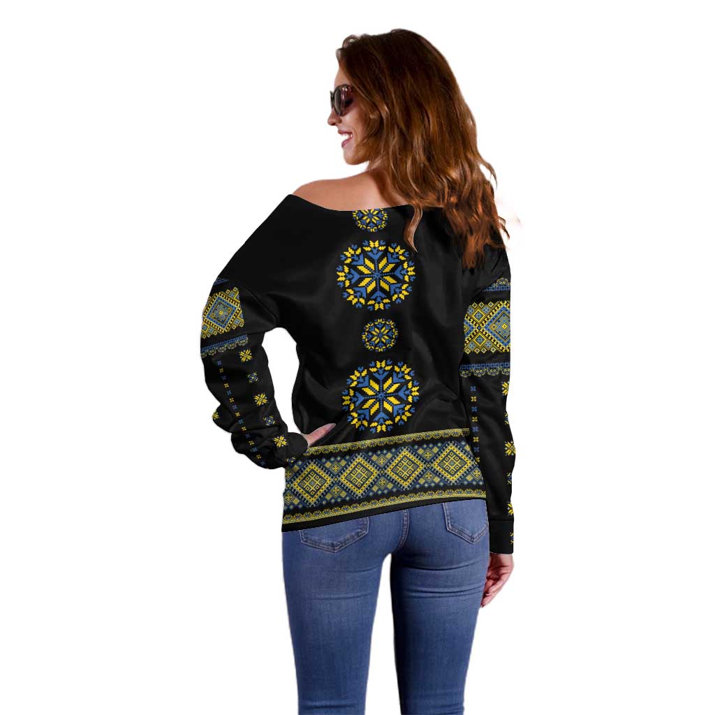 Ukraine Vyshyvanka Inspired Patterns Off Shoulder Sweater Ukraini Colors