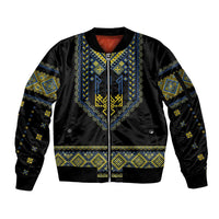 Ukraine Vyshyvanka Inspired Patterns Sleeve Zip Bomber Jacket Ukraini Colors