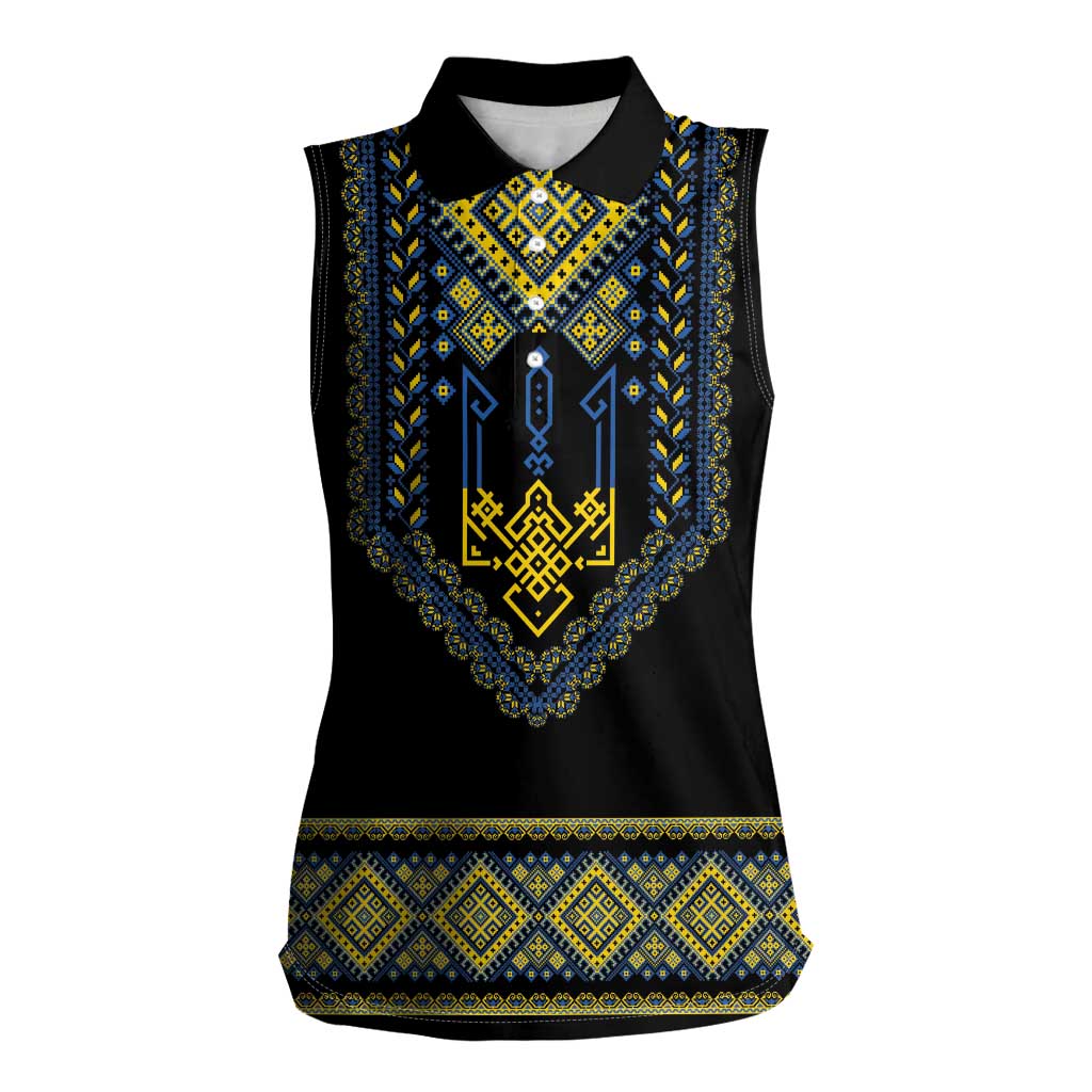 Ukraine Vyshyvanka Inspired Patterns Women Sleeveless Polo Shirt Ukraini Colors