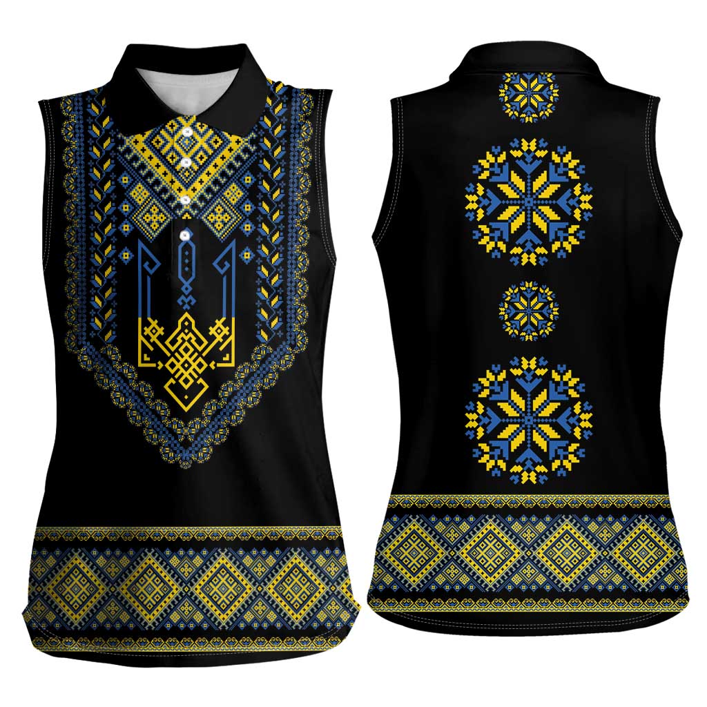 Ukraine Vyshyvanka Inspired Patterns Women Sleeveless Polo Shirt Ukraini Colors