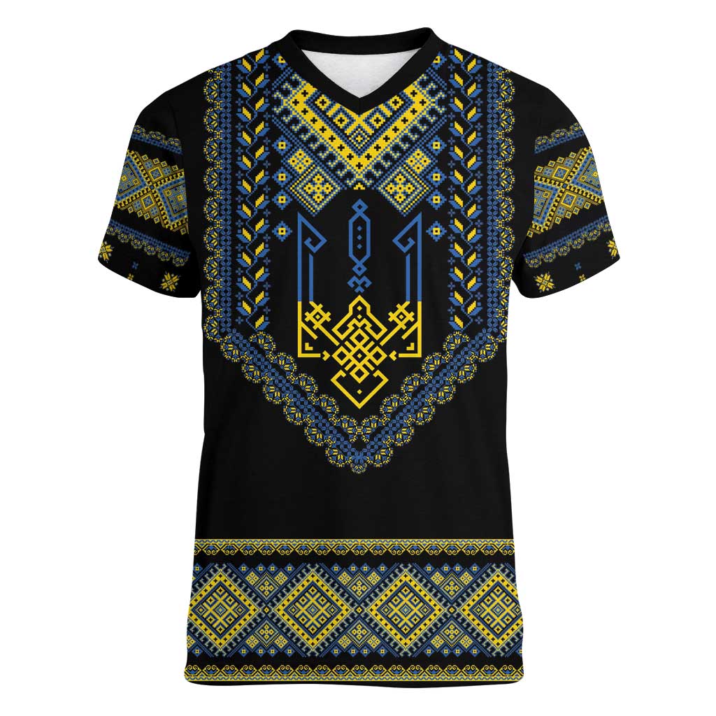 Ukraine Vyshyvanka Inspired Patterns Women V-Neck T-Shirt Ukraini Colors