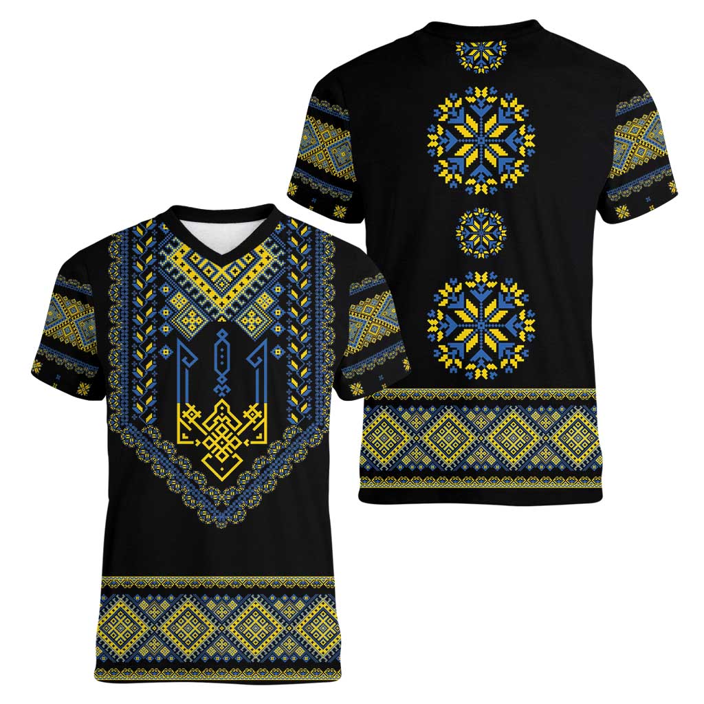 Ukraine Vyshyvanka Inspired Patterns Women V-Neck T-Shirt Ukraini Colors