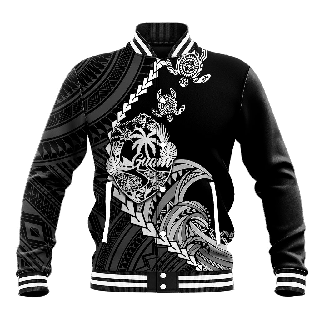 Personalised Guam Baseball Jacket Tribal Turtles Curves Style - Black LT7 - Wonder Print Shop