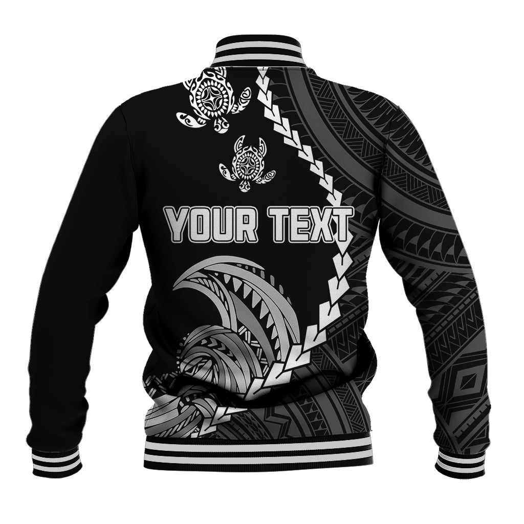 Personalised Guam Baseball Jacket Tribal Turtles Curves Style - Black LT7 - Wonder Print Shop