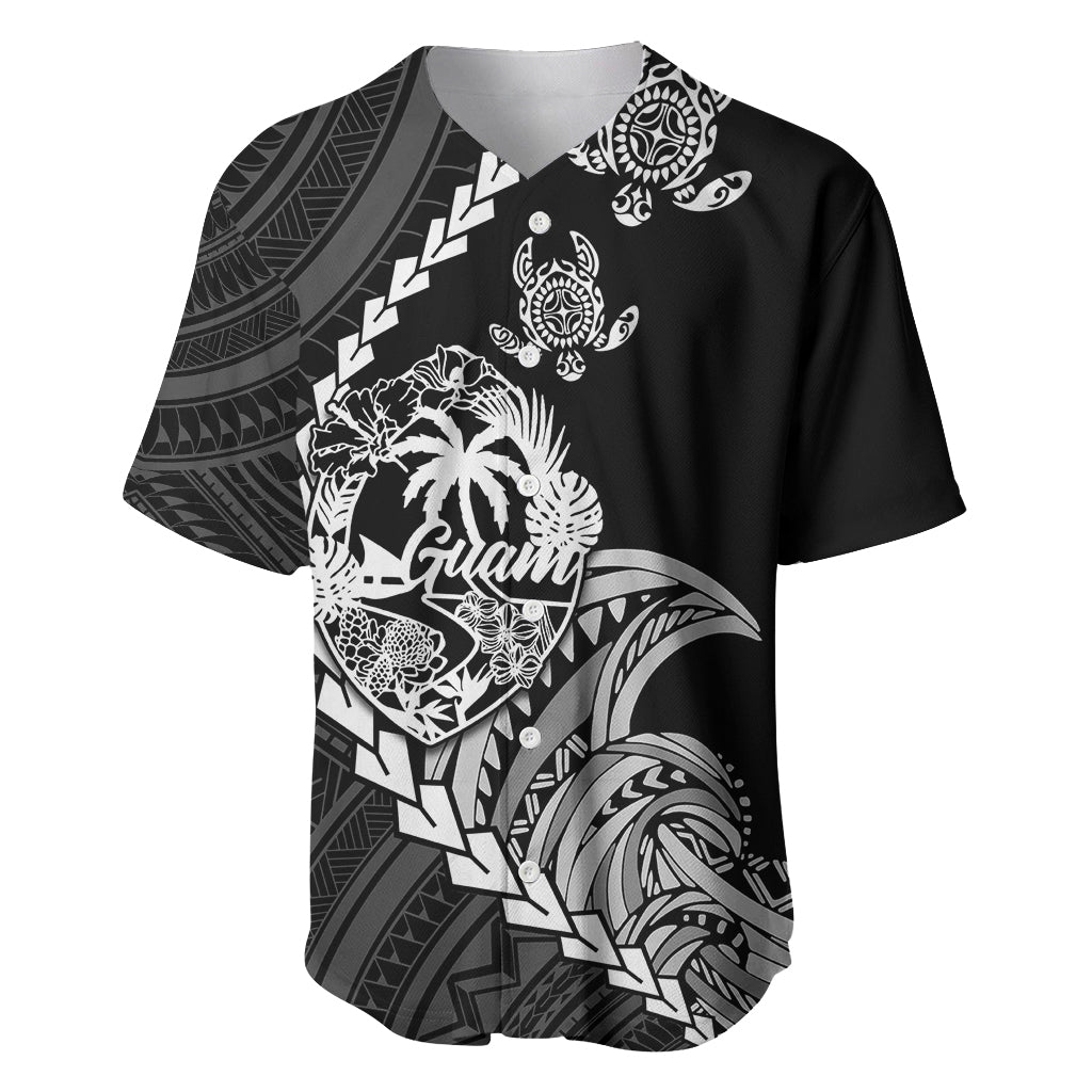 Personalised Guam Baseball Jersey Tribal Turtles Curves Style - Black LT7 - Wonder Print Shop