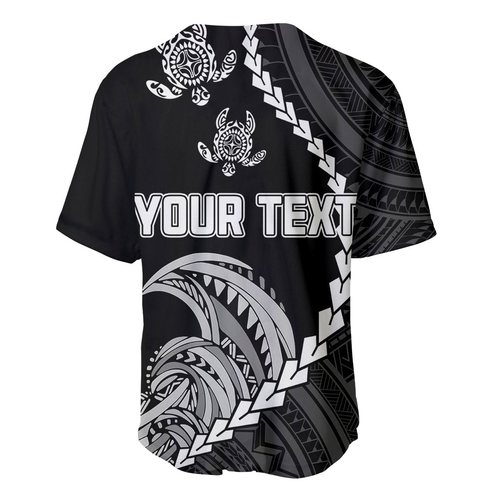Personalised Guam Baseball Jersey Tribal Turtles Curves Style - Black LT7 - Wonder Print Shop