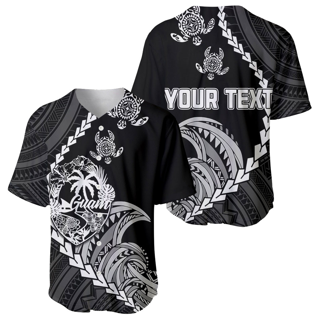 Personalised Guam Baseball Jersey Tribal Turtles Curves Style - Black LT7 - Wonder Print Shop