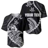 Personalised Guam Baseball Jersey Tribal Turtles Curves Style - Black LT7 - Wonder Print Shop