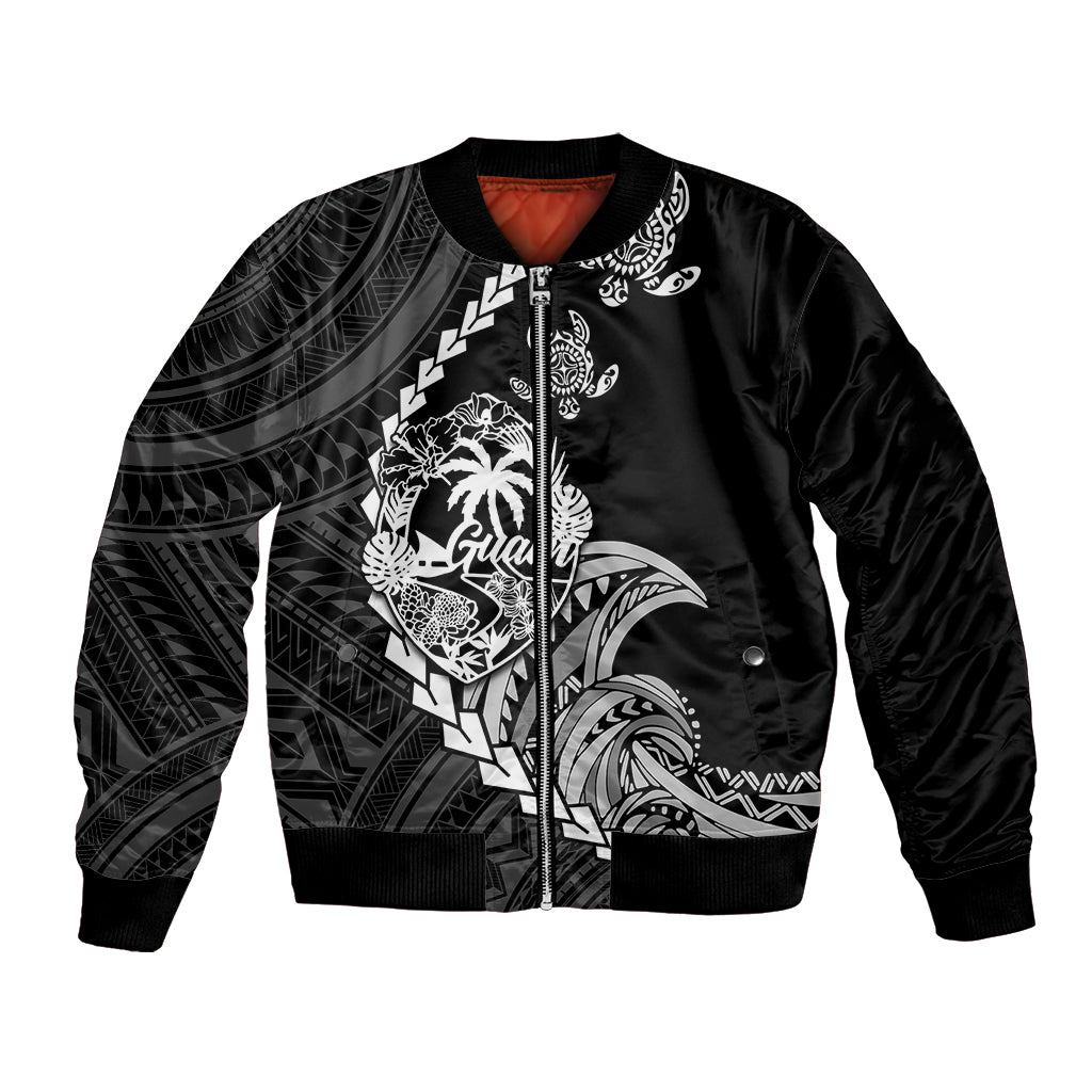 Personalised Guam Bomber Jacket Tribal Turtles Curves Style - Black LT7 - Wonder Print Shop