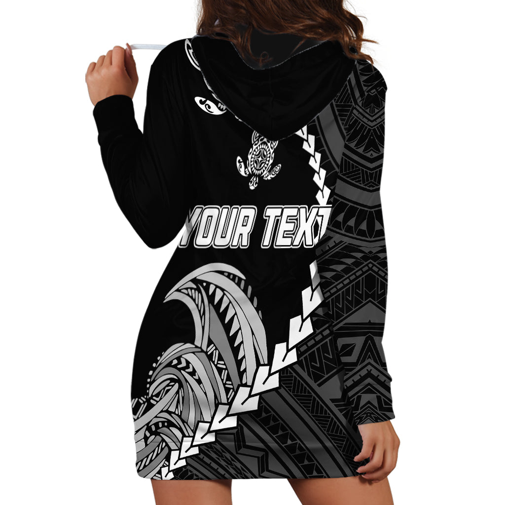 Personalised Guam Hoodie Dress Tribal Turtles Curves Style - Black - Wonder Print Shop