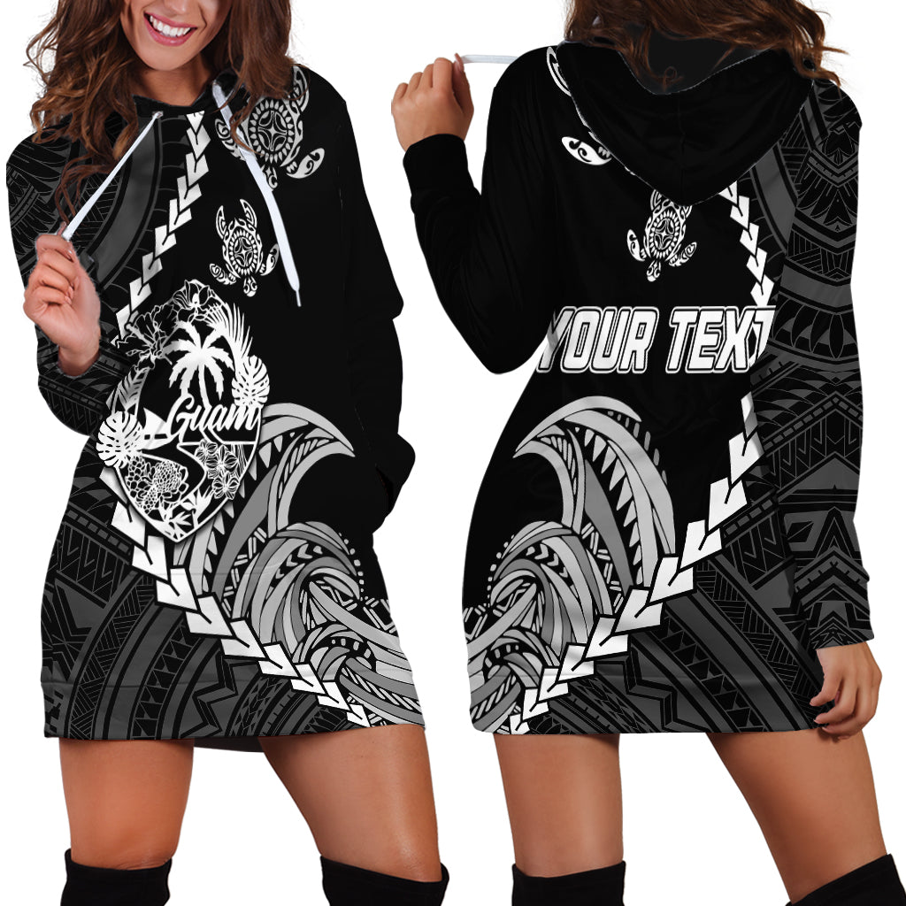 Personalised Guam Hoodie Dress Tribal Turtles Curves Style - Black - Wonder Print Shop