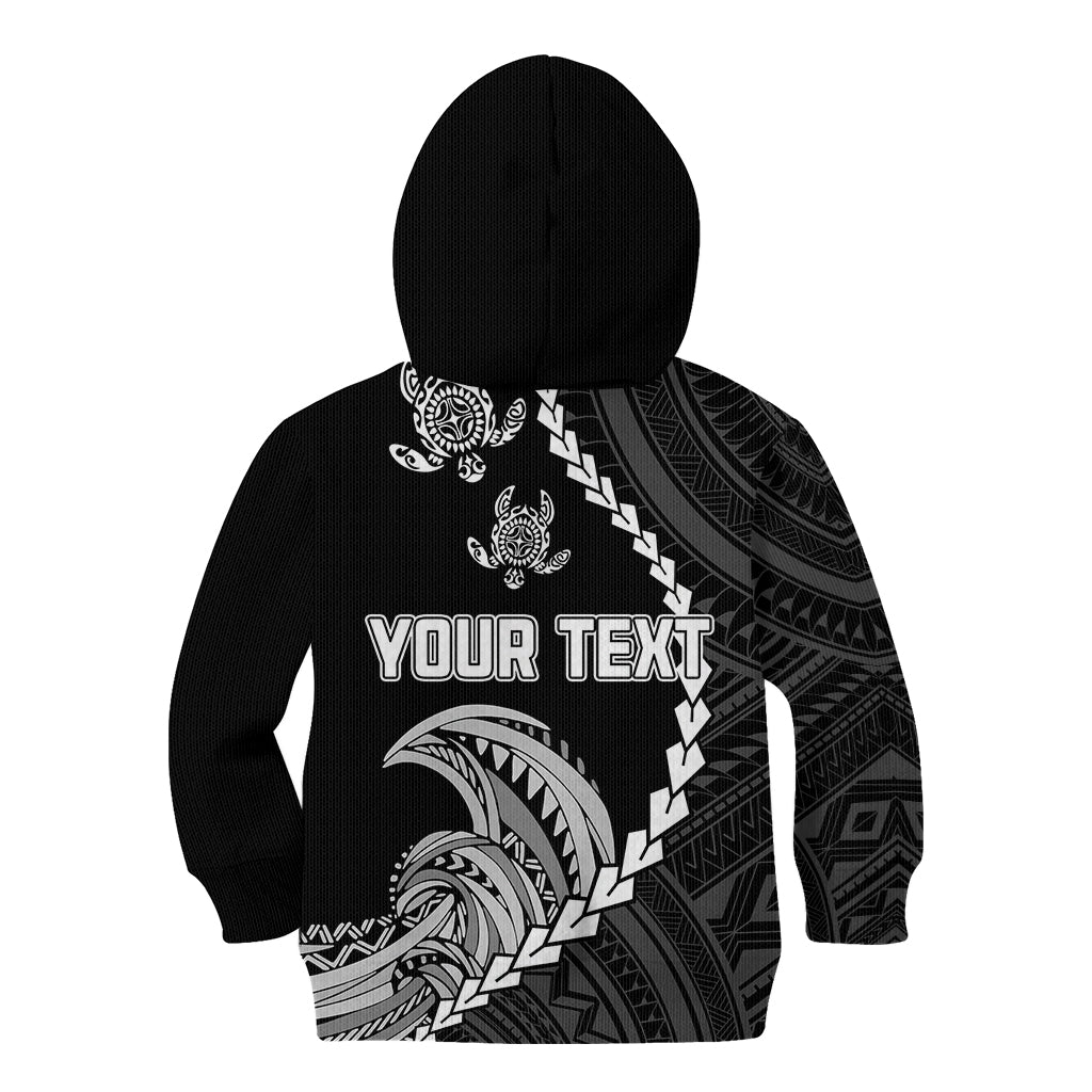 Personalised Guam Kid Hoodie Tribal Turtles Curves Style - Black - Wonder Print Shop