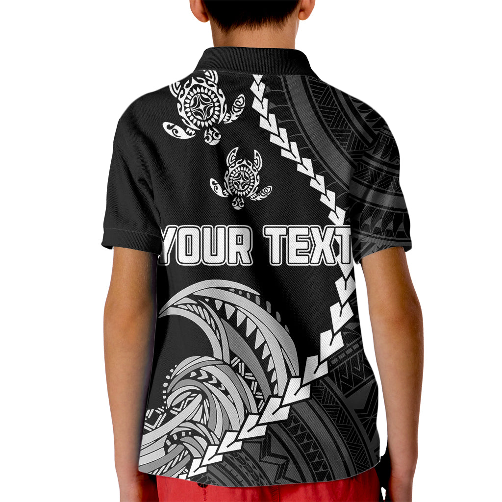 Custom Guam Polo Shirt for Kid Tribal Turtles Curves Style Black - Wonder Print Shop