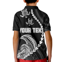 Custom Guam Polo Shirt for Kid Tribal Turtles Curves Style Black - Wonder Print Shop