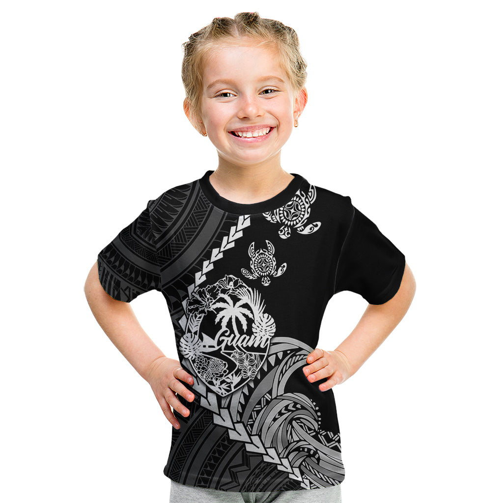Personalised Guam Kid T Shirt Tribal Turtles Curves Style - Black - Wonder Print Shop