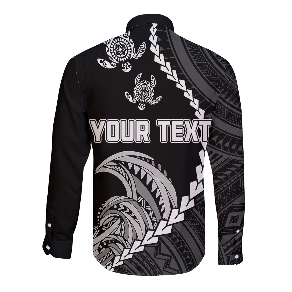 Personalised Guam Long Sleeve Button Shirt Tribal Turtles Curves Style - Black - Wonder Print Shop