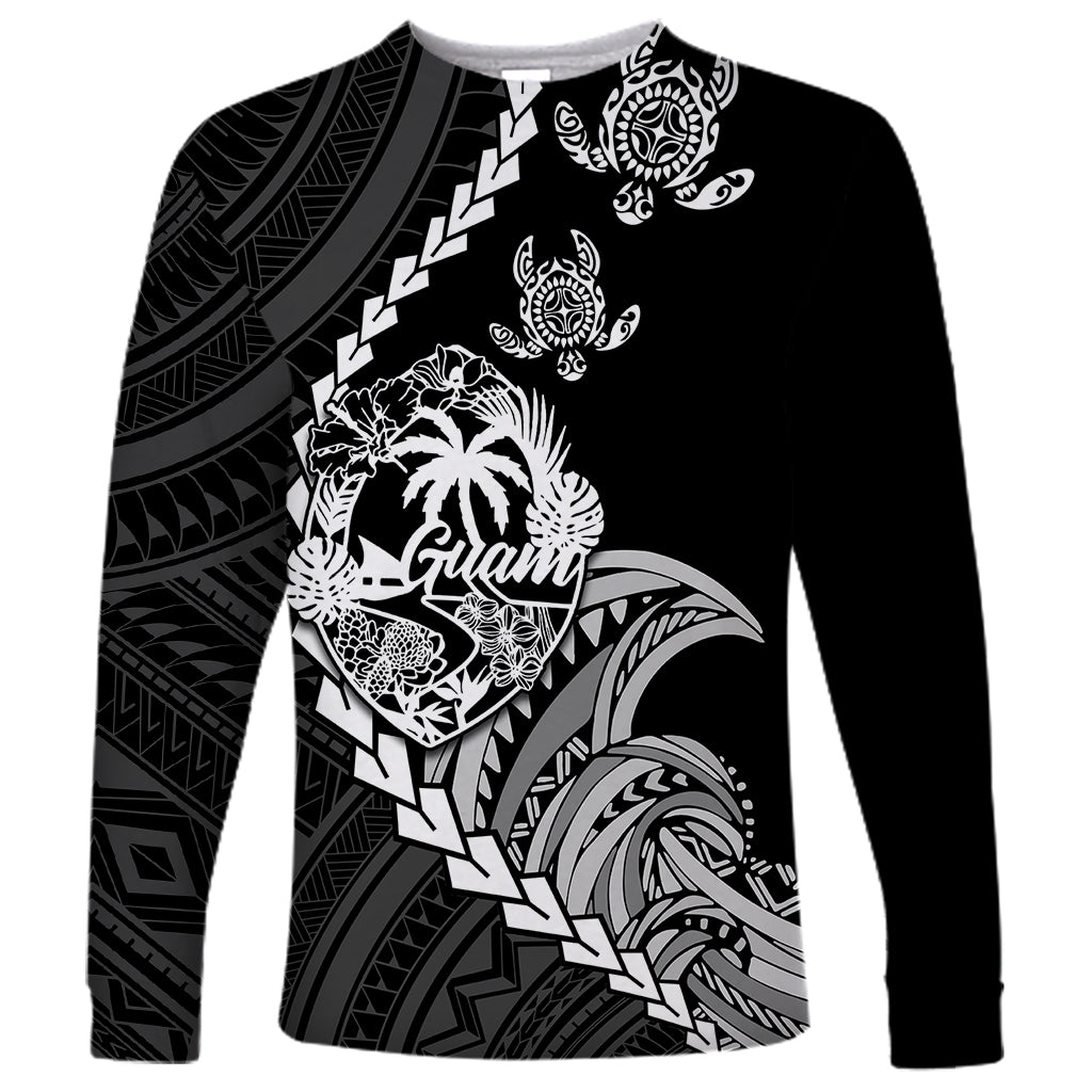 Personalised Guam Long Sleeve Shirt Tribal Turtles Curves Style - Black - Wonder Print Shop