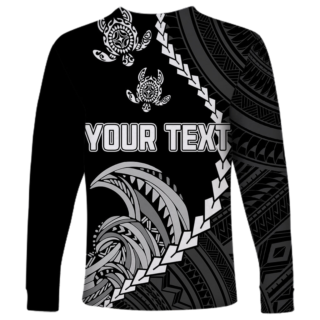 Personalised Guam Long Sleeve Shirt Tribal Turtles Curves Style - Black - Wonder Print Shop