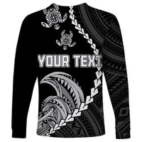Personalised Guam Long Sleeve Shirt Tribal Turtles Curves Style - Black - Wonder Print Shop