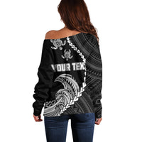 Personalised Guam Off Shoulder Sweater Tribal Turtles Curves Style - Black - Wonder Print Shop