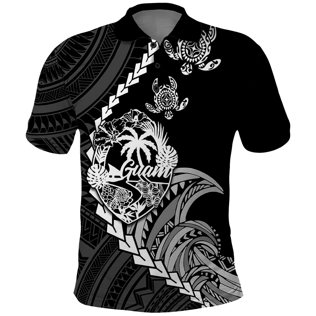 Custom Guam Polo Shirt Tribal Turtles Curves Style Black - Wonder Print Shop